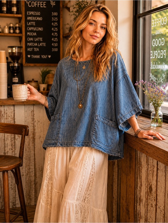 eskandar Tops - Eskandar Blue Denim Top